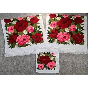 Vintage Cone Towel Washcloth Set 3 Piece Roses All Cotton USA Made Cottage Core